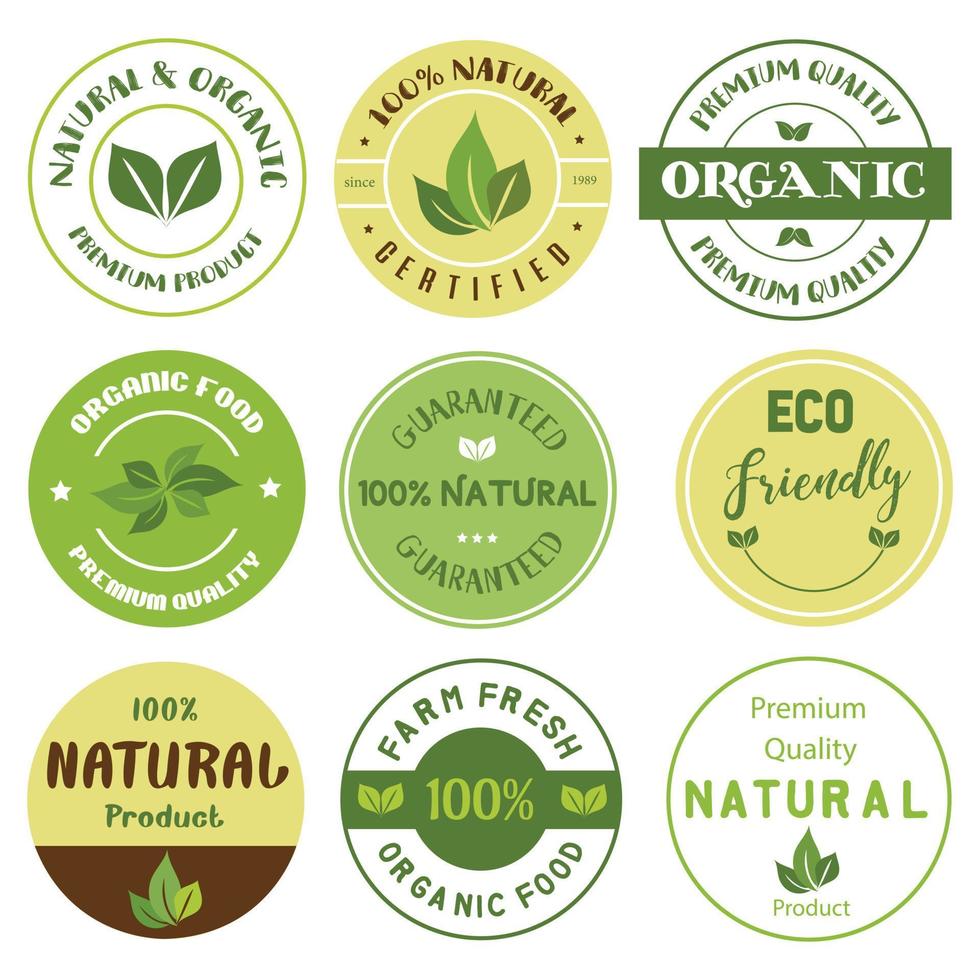 Set of sign, logo, badges and labels elements for organic and natural food and drink market. vector
