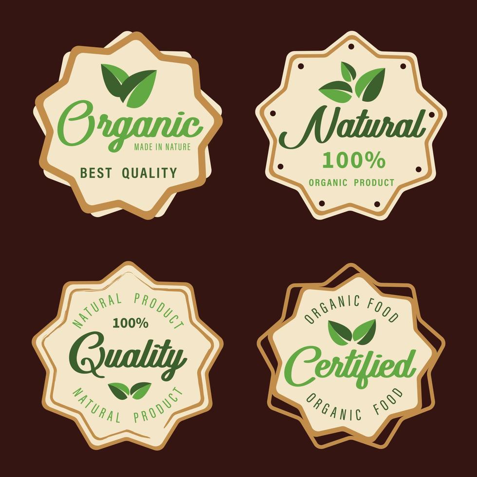 Set of logo, stickers and badges for organic food and drink, natural products, healthy life, food store and product promotion. vector
