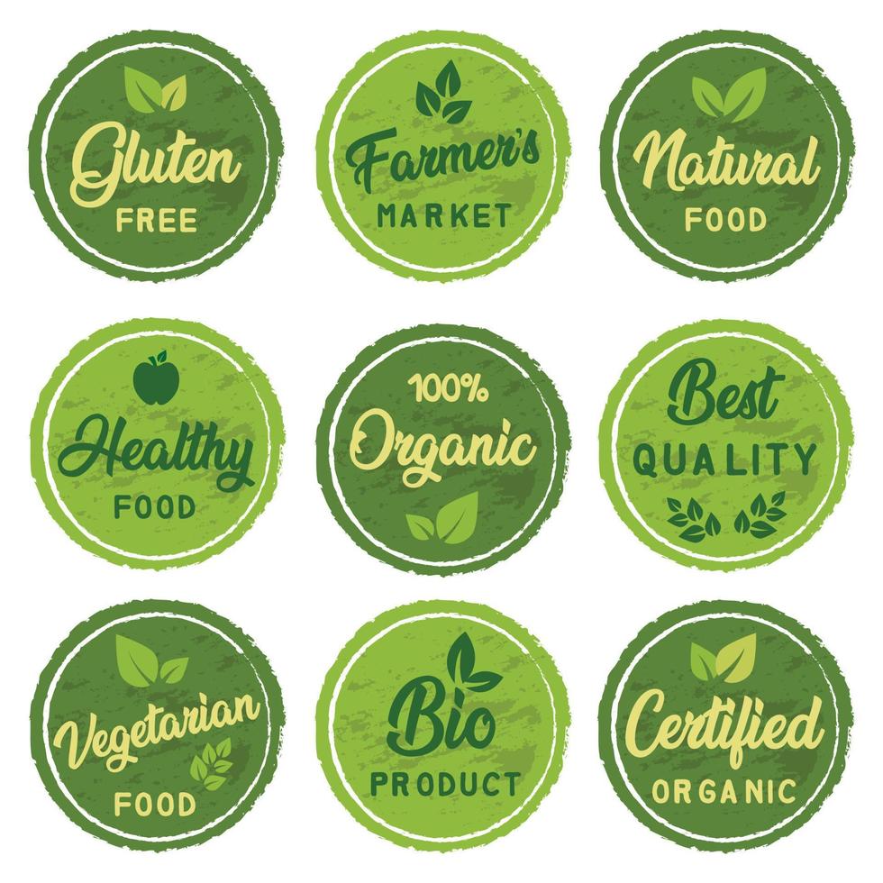 conjunto de elementos de signos, logotipos, insignias y etiquetas para el mercado de alimentos y bebidas orgánicos y naturales. vector