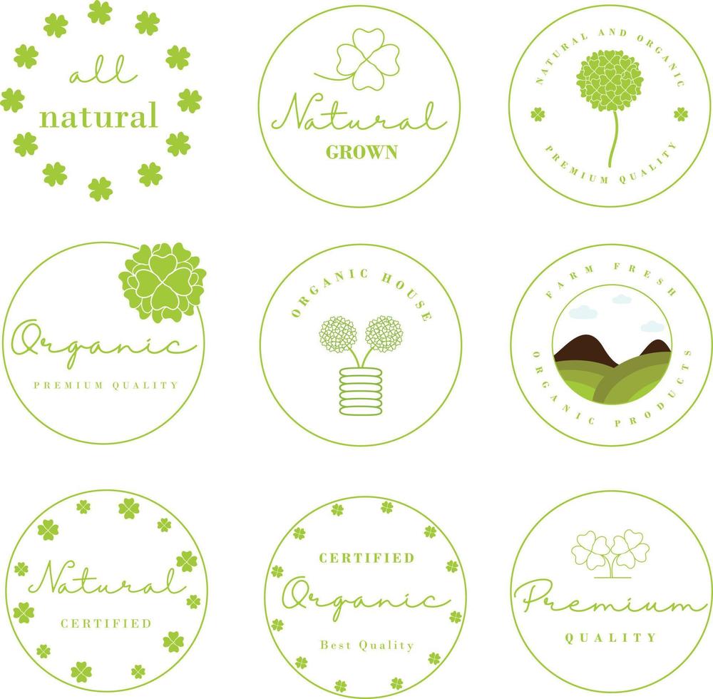 Set of sign, logo, badges and labels elements for organic and natural food and drink market. vector