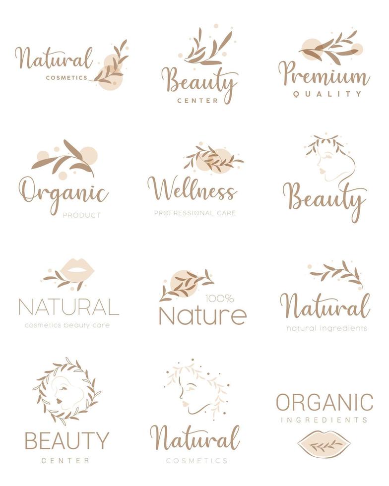 Collection of beauty and cosmetics, wellness logo, icon, labels and badges for graphic and web design, product promotions. vector