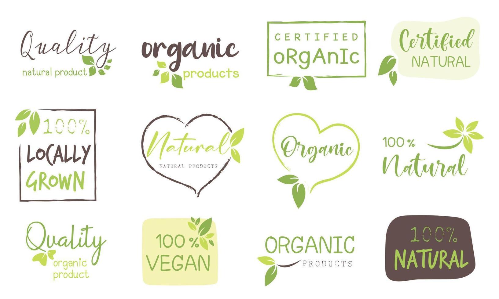 alimentos orgánicos, productos naturales y logotipo de vida saludable, pegatinas e insignias. vector