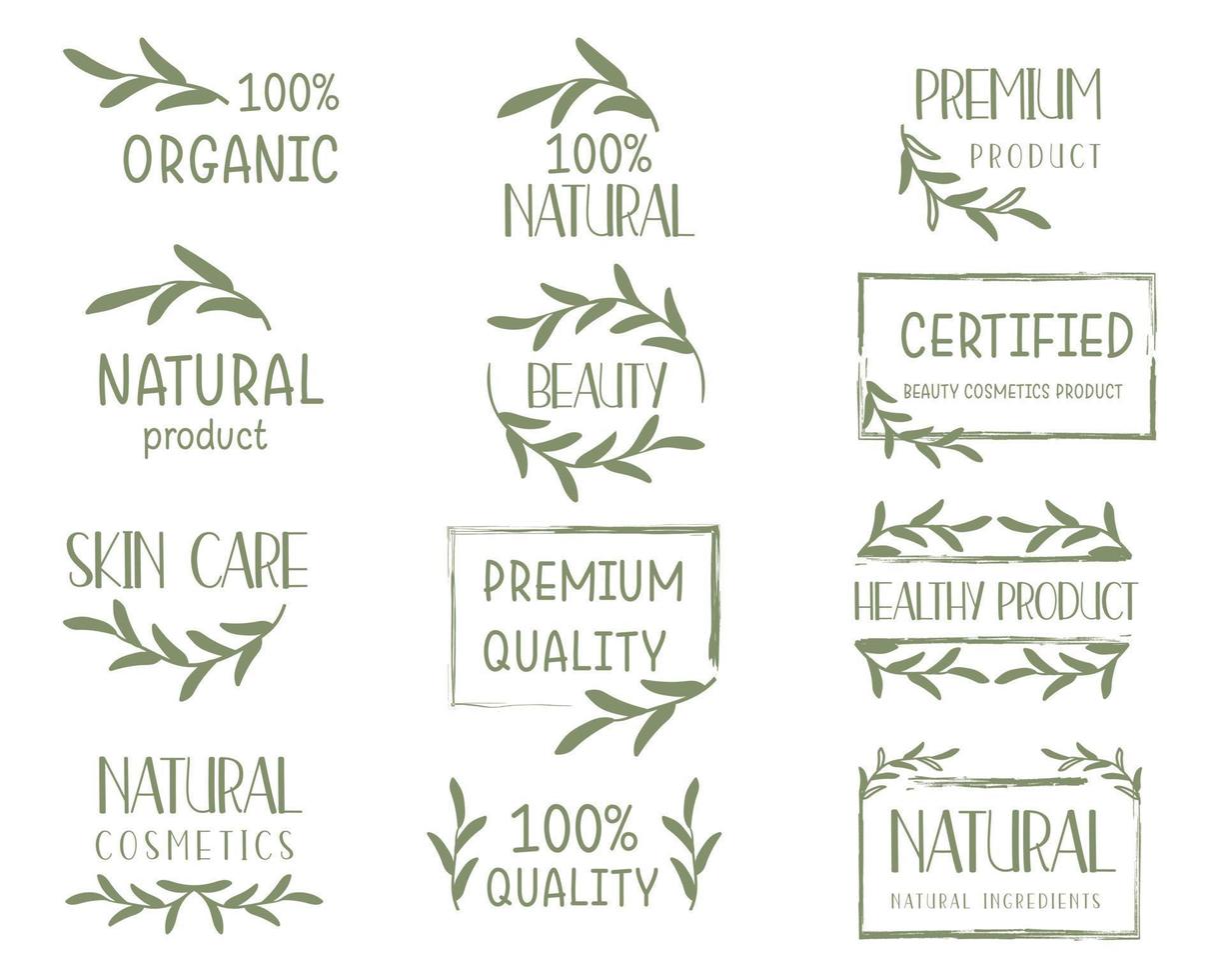 Set of stickers and elements for organic, natural cosmetics, beauty, spa and wellness products. vector