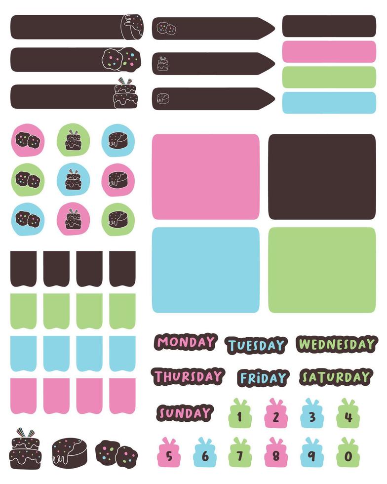 Set of planner stickers. Printable Planner Stickers. Planners and weekly days label. Bullet