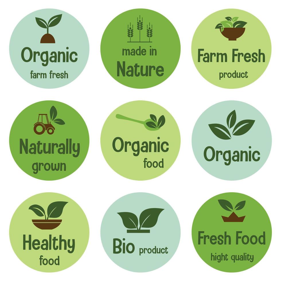 Organic food, natural product and healthy life logo, stickers and badges. vector