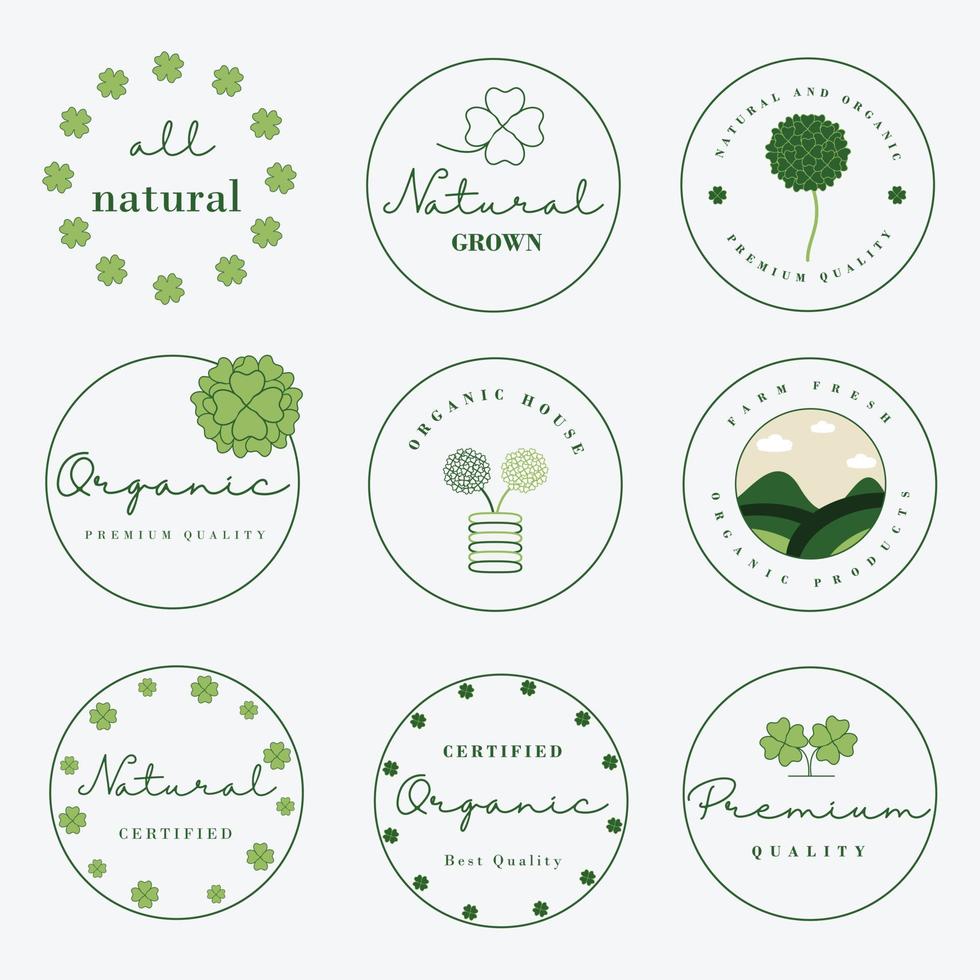 conjunto de elementos de signos, logotipos, insignias y etiquetas para el mercado de alimentos y bebidas orgánicos y naturales. vector