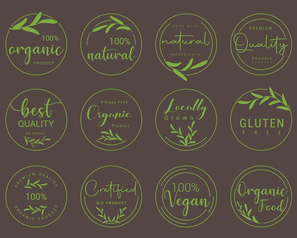 Organic food, natural product and healthy life logo, stickers and badges. vector