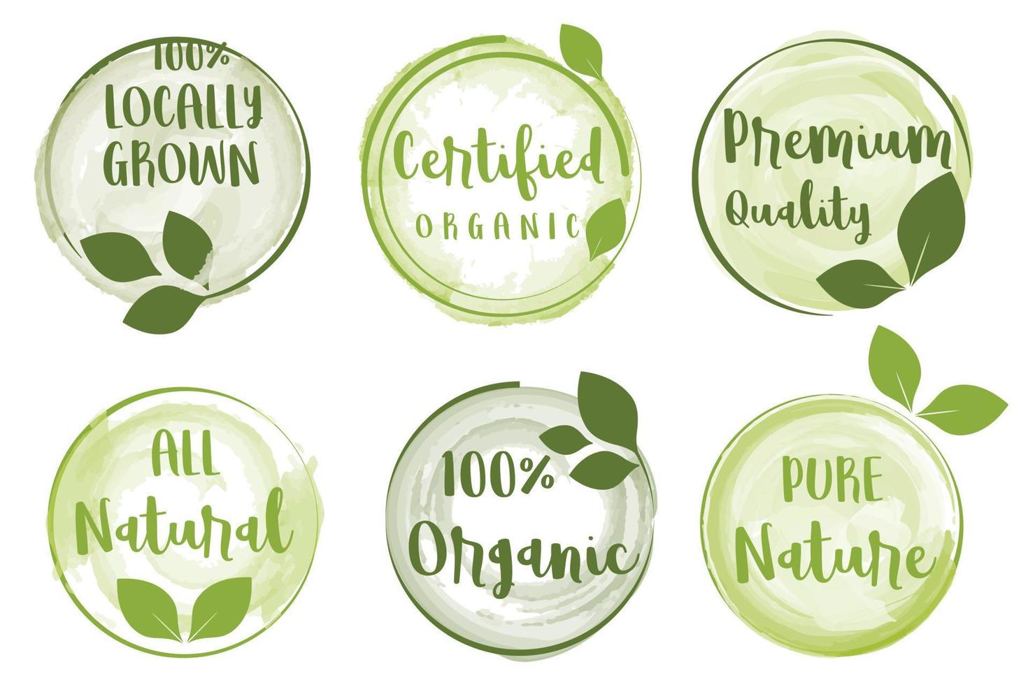 alimentos orgánicos, productos naturales y etiquetas de vida saludable y colección de insignias para el mercado de alimentos, productos orgánicos, promoción de productos naturales y calidad premium para alimentos y bebidas. vector