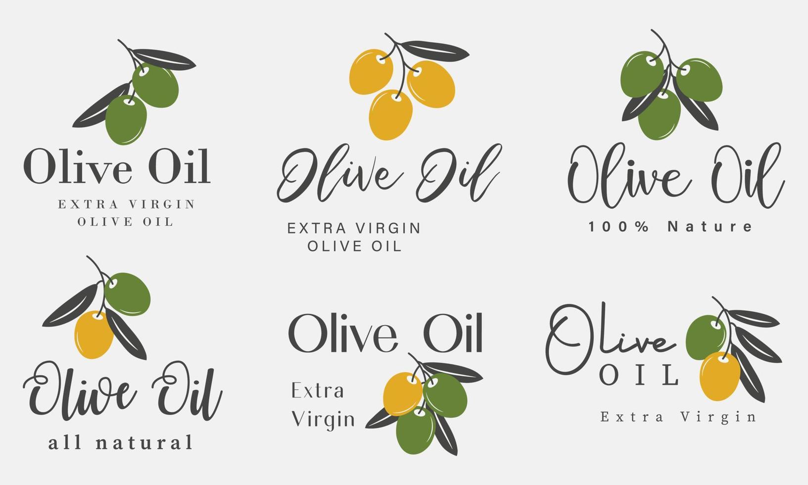 organic and natural products for olive oil sign, labels, stickers, badges and logo. vector