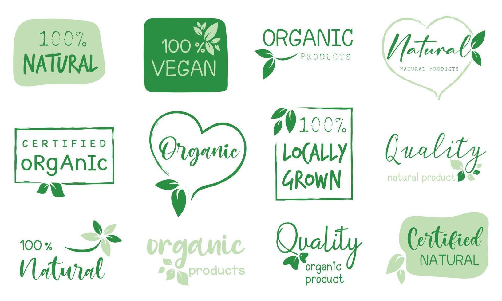 Set of logo, stickers and badges for organic food and drink, natural products, healthy life, food store and product promotion. vector