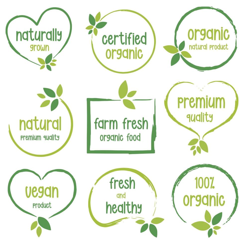 conjunto de logotipos, pegatinas e insignias para alimentos y bebidas orgánicos, productos naturales, vida saludable, tienda de alimentos y promoción de productos. vector