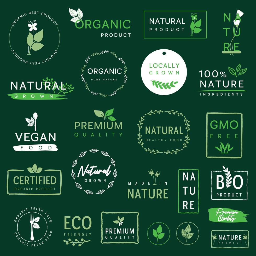 Organic and natural food, Organic and natural product sign, logo, icons and stickers for food and drink. vector