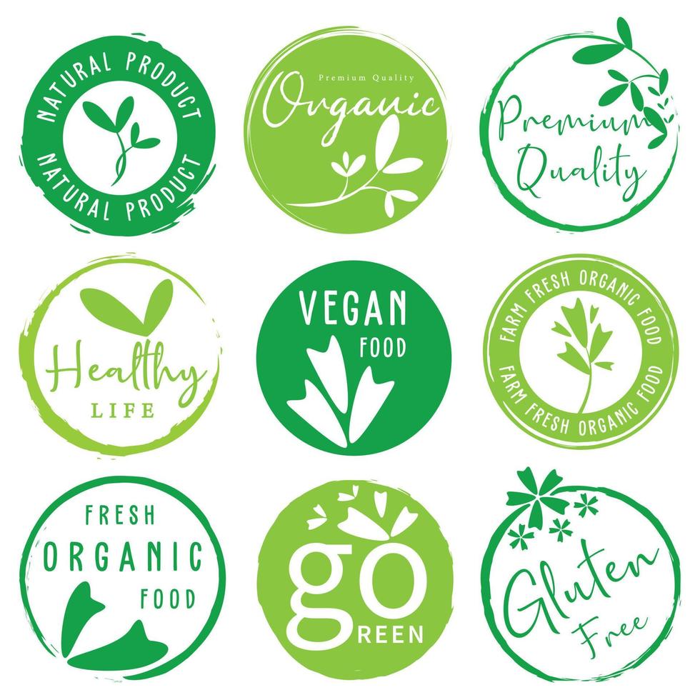 Organic food, natural product and healthy life logo, stickers and badges. vector