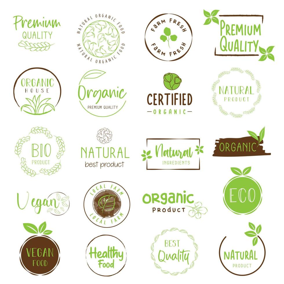 Vector illustration for organic food and natural products logo, sign, icon, labels and badges for food and drink promotion.