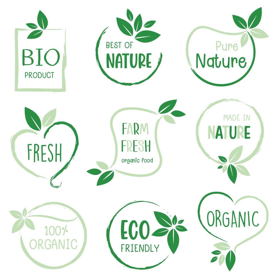 Organic food, natural product and healthy life logo, stickers and badges. vector