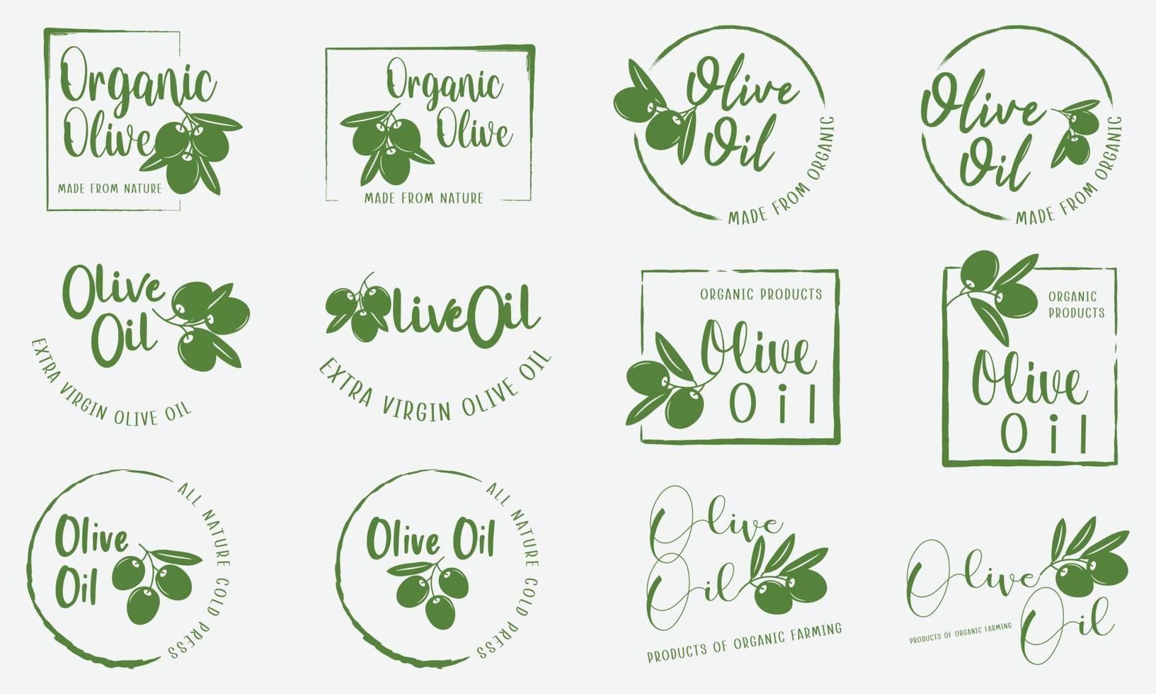 organic and natural products for olive oil sign, labels, stickers, badges and logo. vector