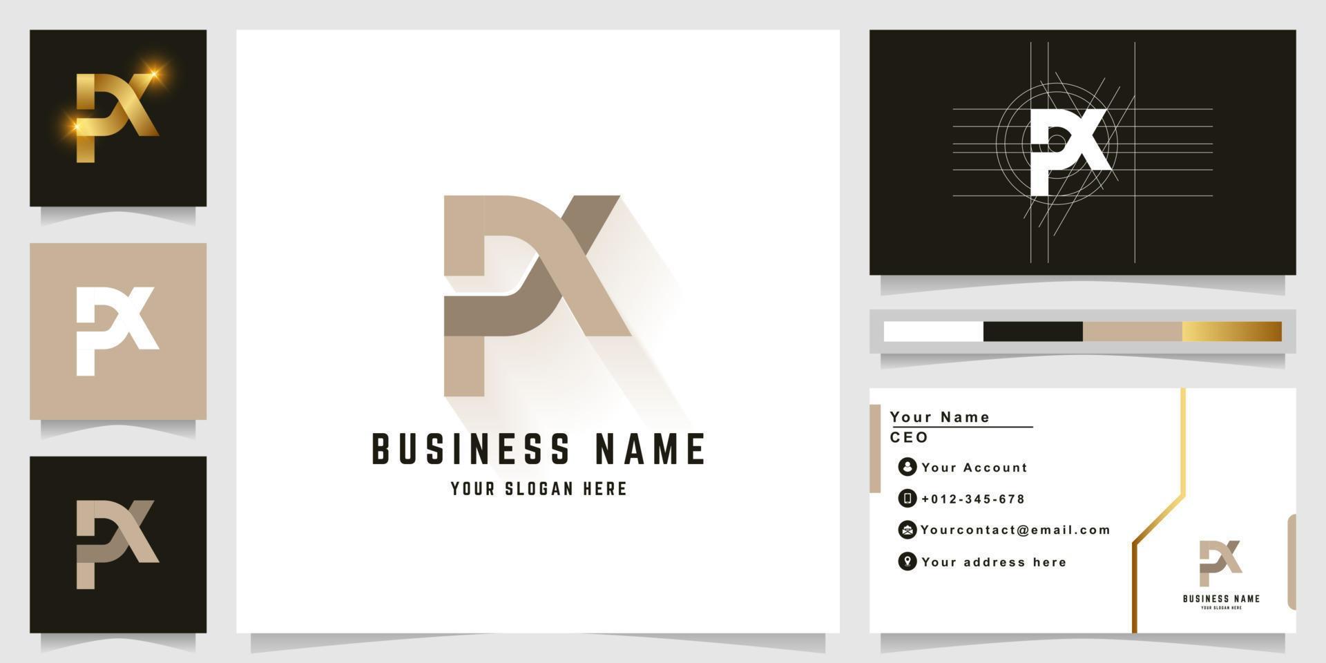 Letter PX or PK monogram logo with business card design vector