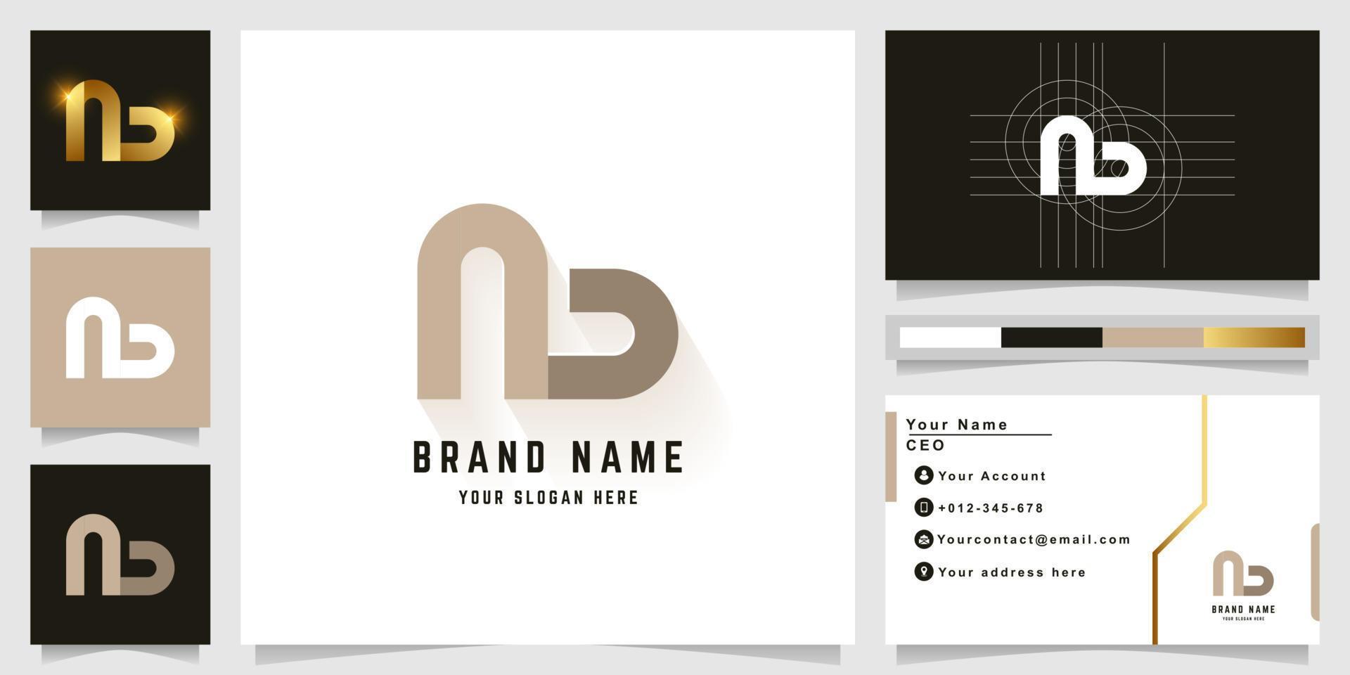 Letter nb or nD monogram logo with business card design vector