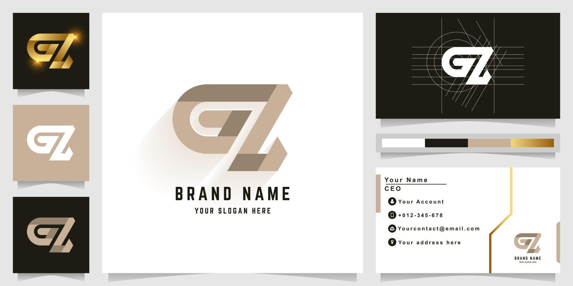 Letter GZ or GL monogram logo with business card design vector