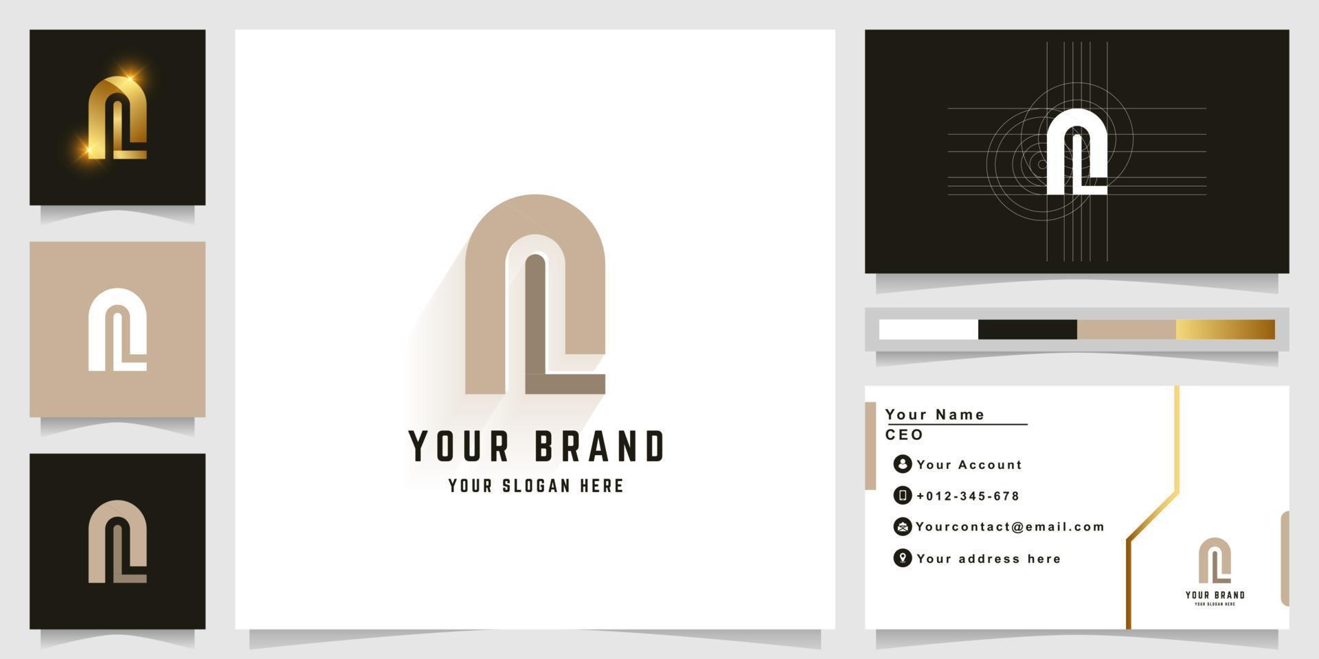 Letter n or nL monogram logo with business card design vector