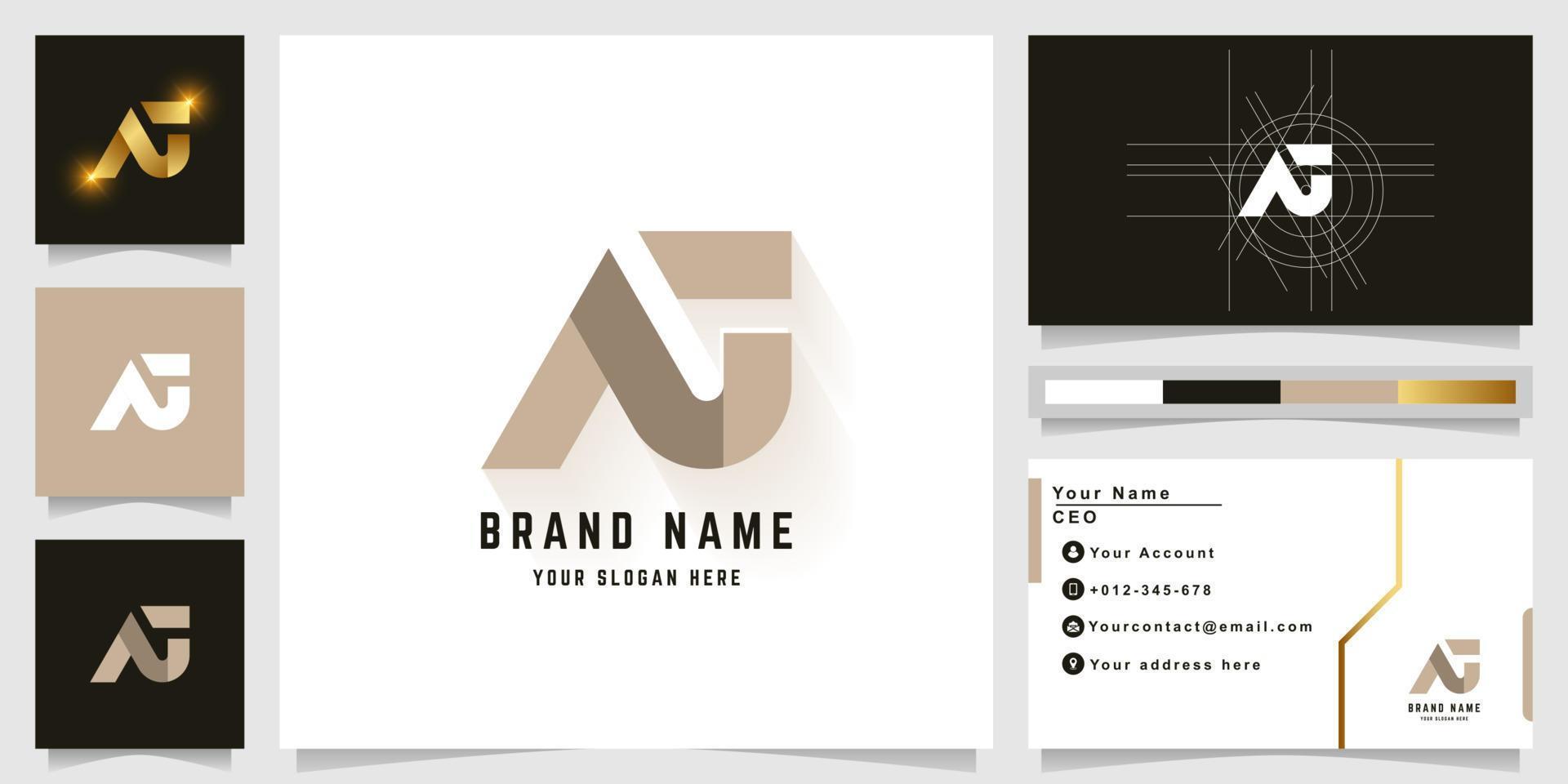 Letter NJ or Aa monogram logo with business card design vector