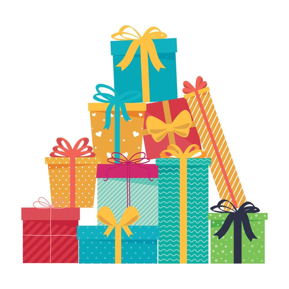 pyramid of gifts boxes vector