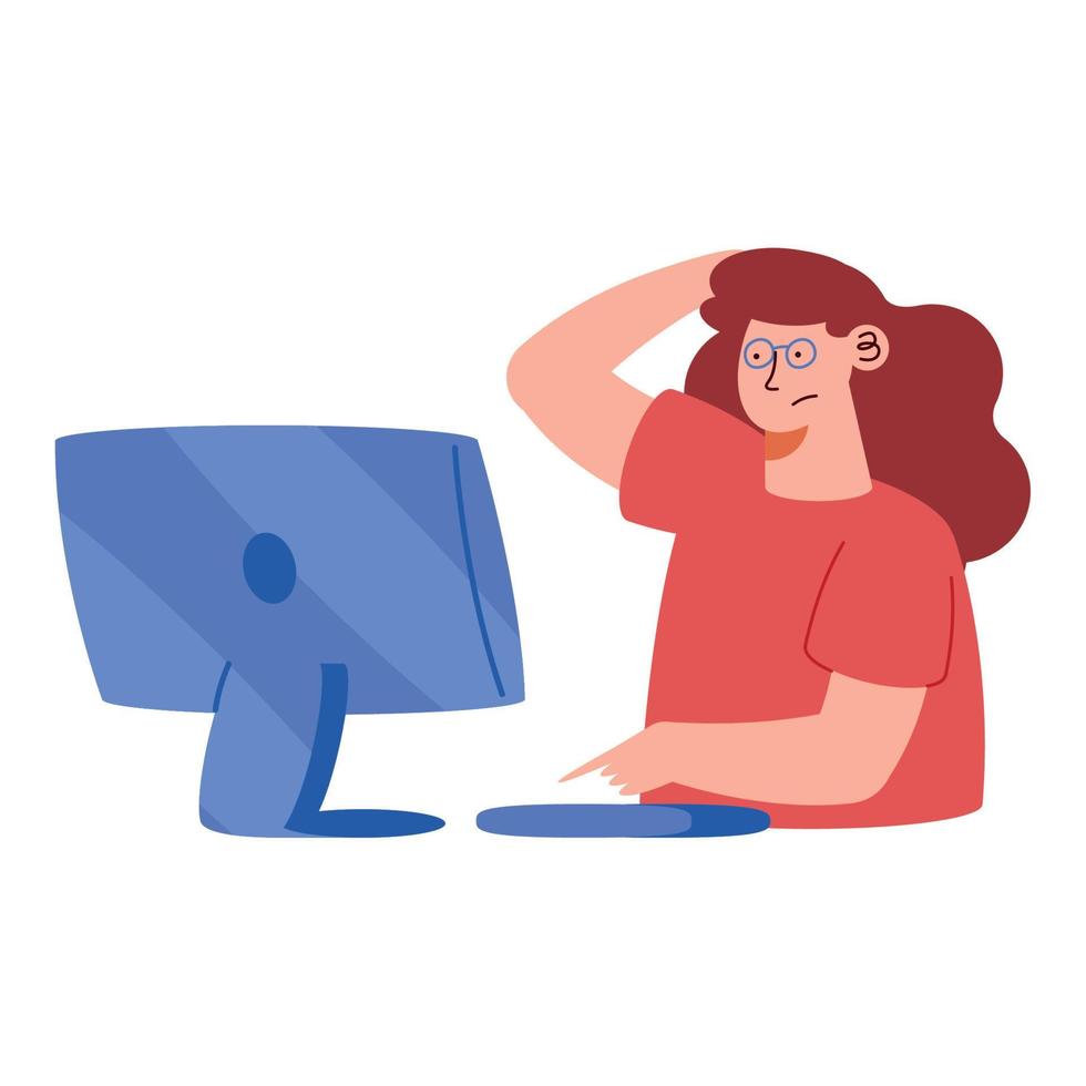 woman using desktop computer vector