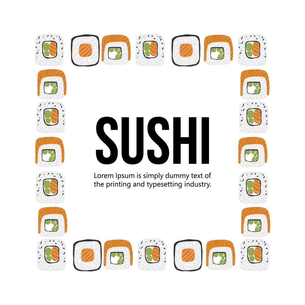 Sushi roll illustrations frame on white background vector