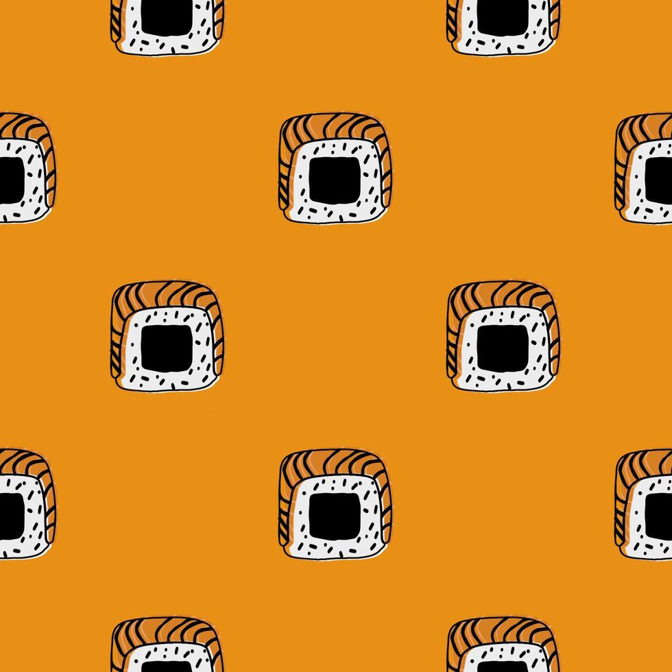 Seamless pattern with Sushi roll illustration on orange background vector