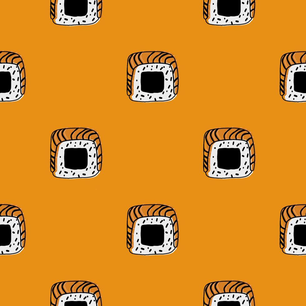 Seamless pattern with Sushi roll illustration on orange background vector