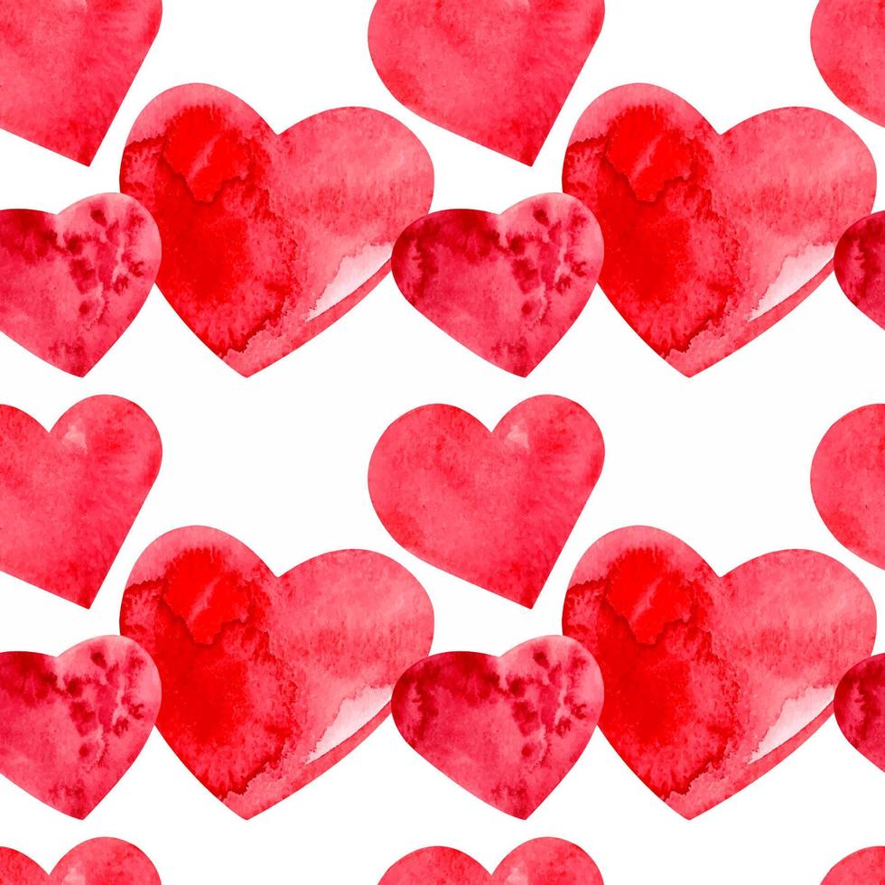 Seamless pattern with hand painted watercolor red hearts on white background vector