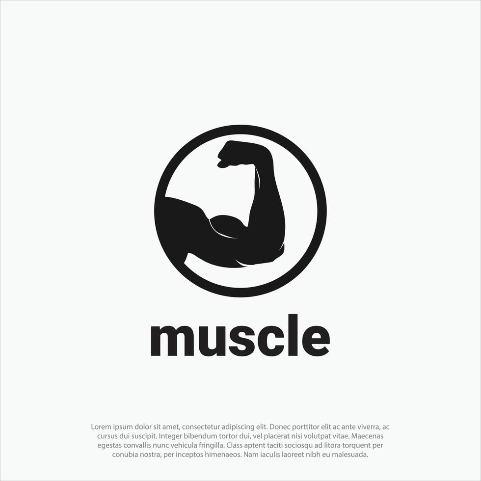 plantilla de diseño de logotipo de vector de fitness de mano de bíceps muscular o muscular circular, diseño de logotipo para gimnasio y vector de fitness