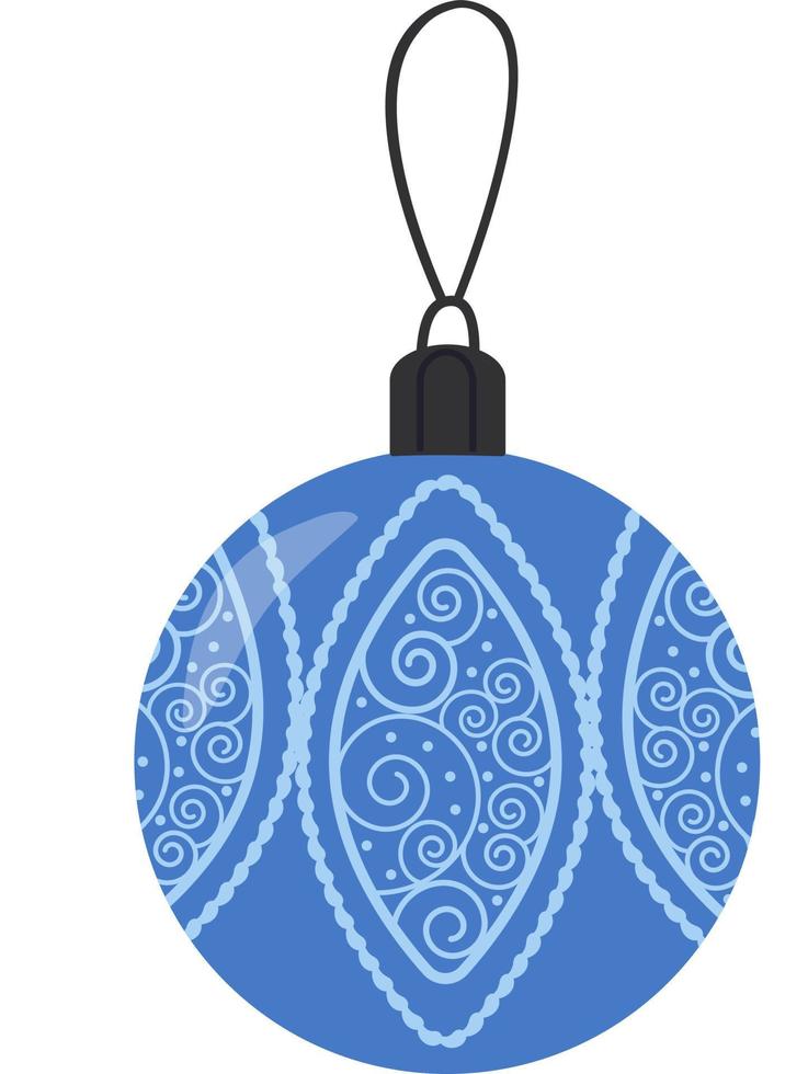 ilustración vectorial de un juguete azul para un árbol de navidad. ilustración festiva con un juguete de árbol de navidad con un patrón hermoso. adecuado para diseño y coloración navideña, publicidad, postales vector