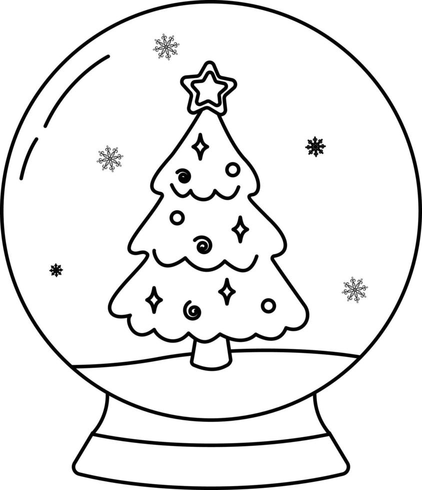Merry christmas glass ball. Christmas snow globe isolated. Winter in glass ball, crystal dome with snowflake and christmas tree. Vector illustration