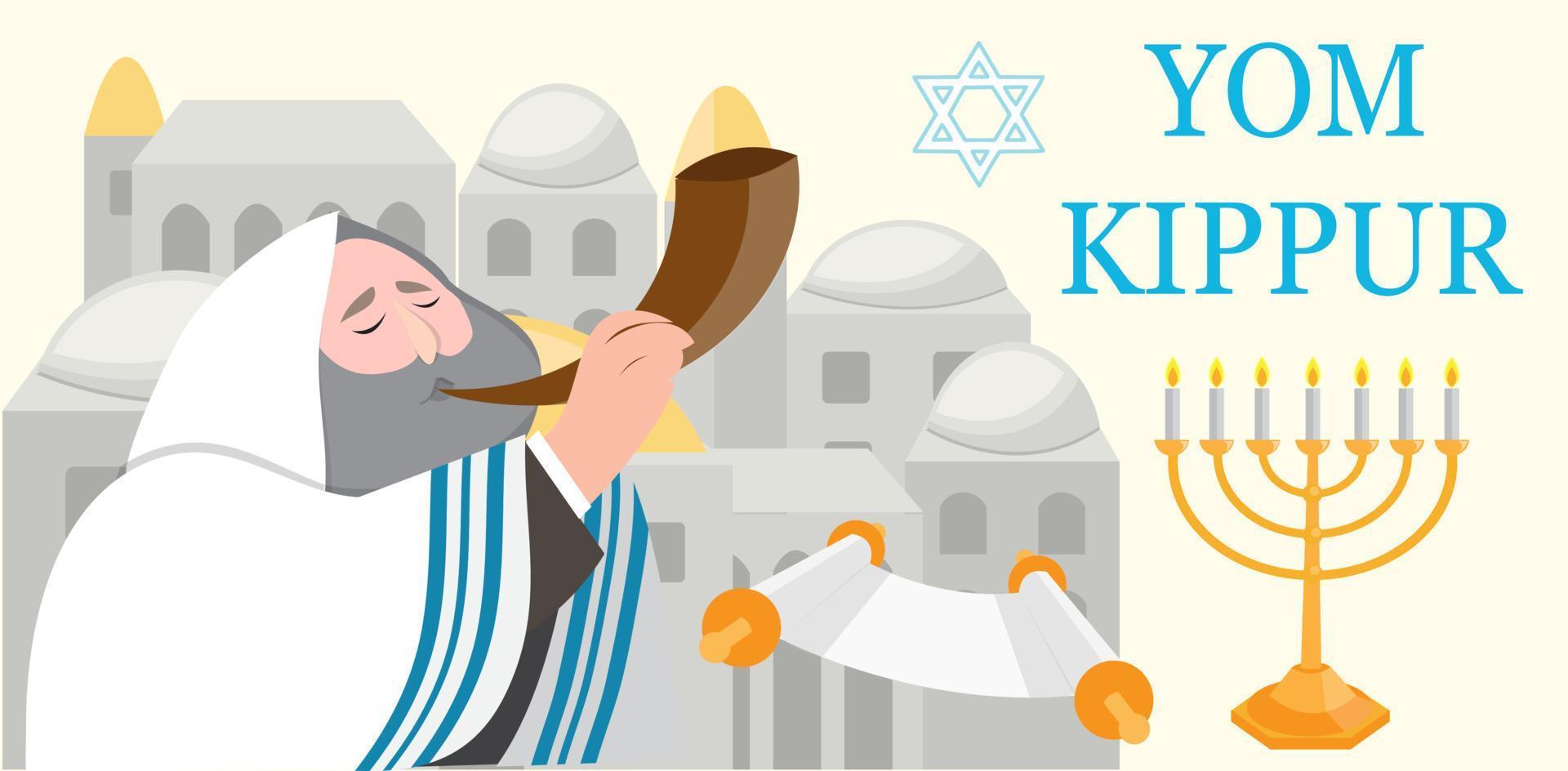 Yom Kippur jewish holiday banner or greeting card, vector illustration