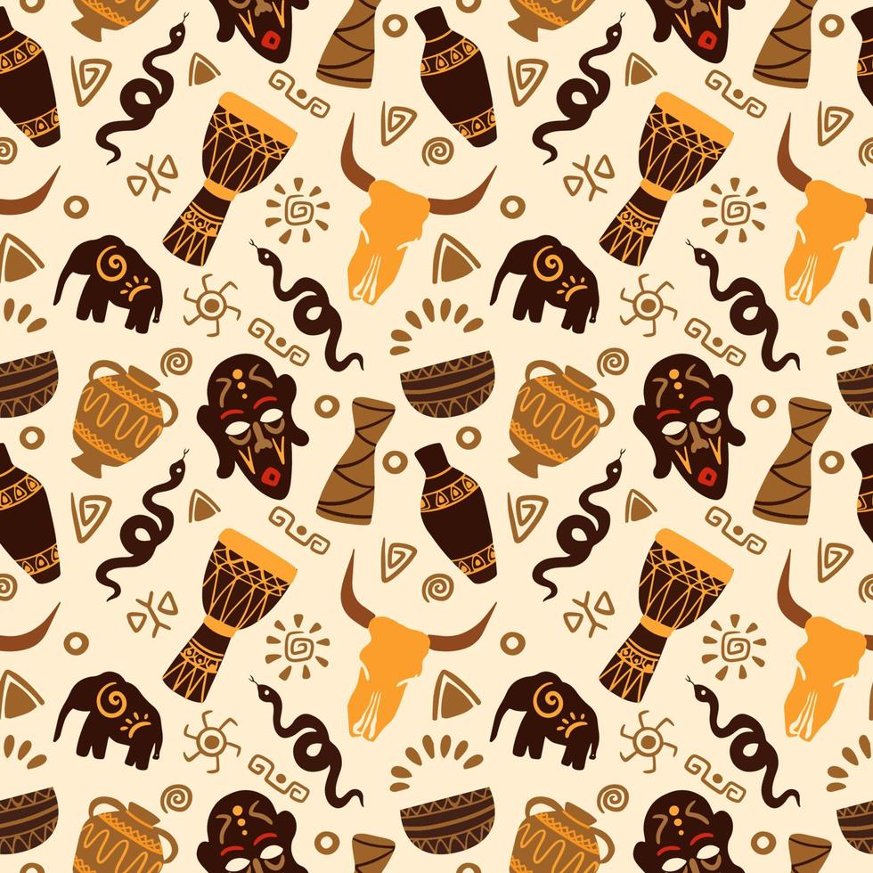 Seamless pattern with African ethnic elements of shamanism vector