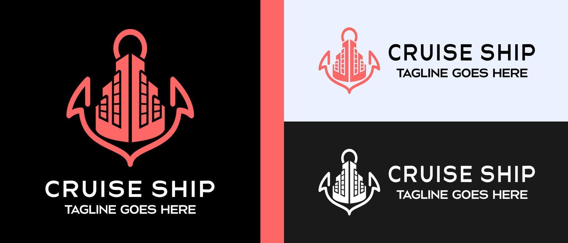 cruise ship design logo template in anchor, vector illustration