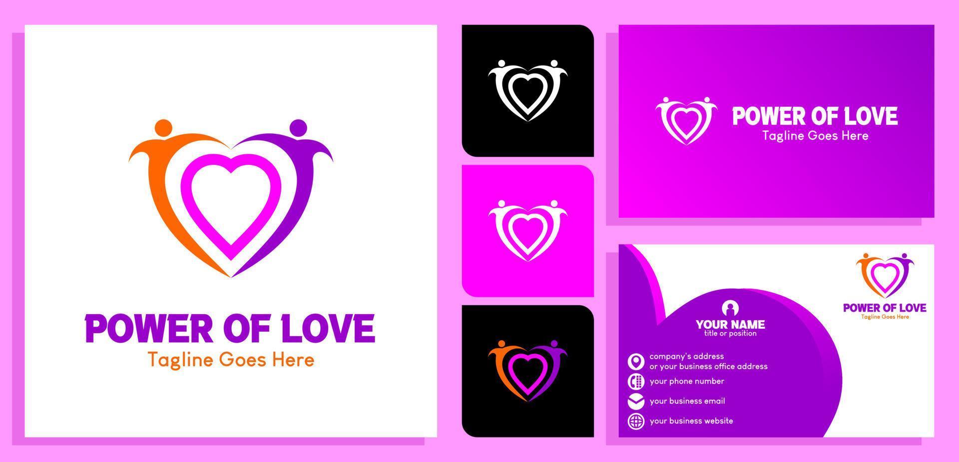 heart logo design template and two people icon. Luxury line logotype design. and business card design templates. vector illustration