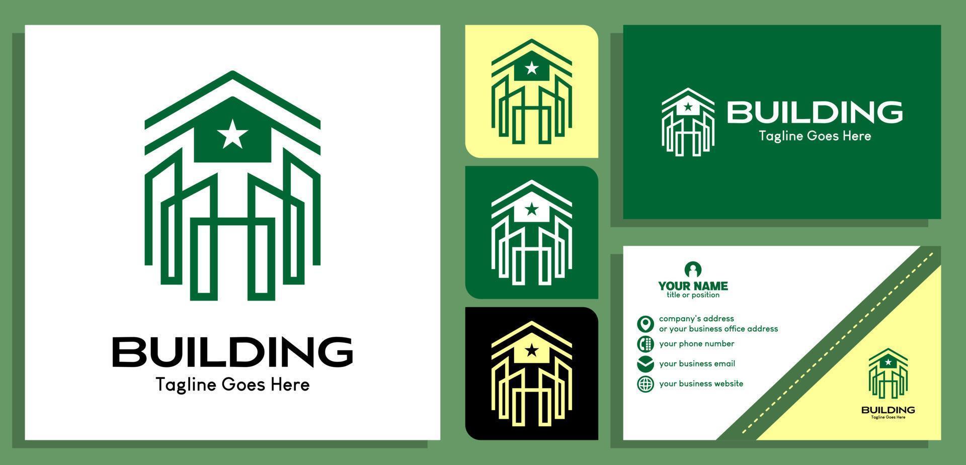 plantilla de diseño de logotipo de techo de edificio y casa en líneas de lujo. logo creativo para edificio, construcción, arquitecto o vivienda. y plantillas de diseño de tarjetas de presentación. ilustración vectorial vector