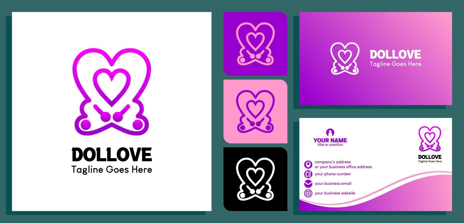 doll heart logo design template. Luxury line logotype design. and business card design templates. vector illustration