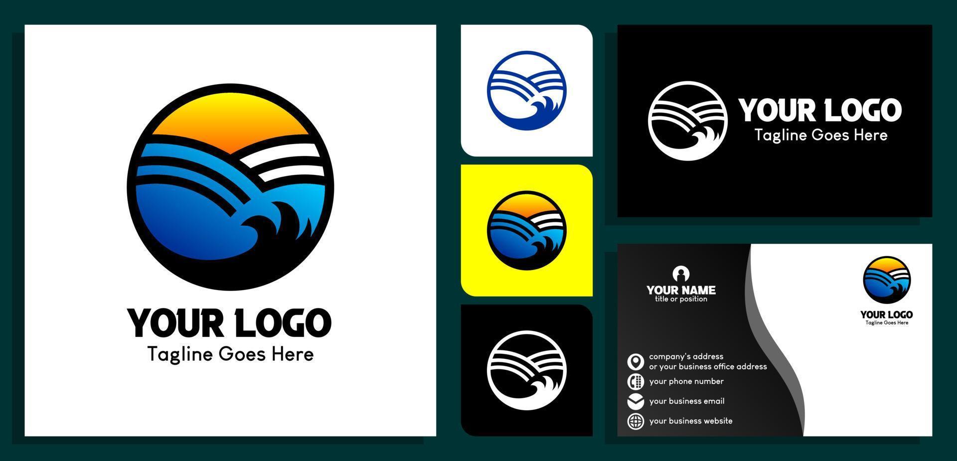 sun, cloud and sea in circle logo design template. business card design templates. vector illustration