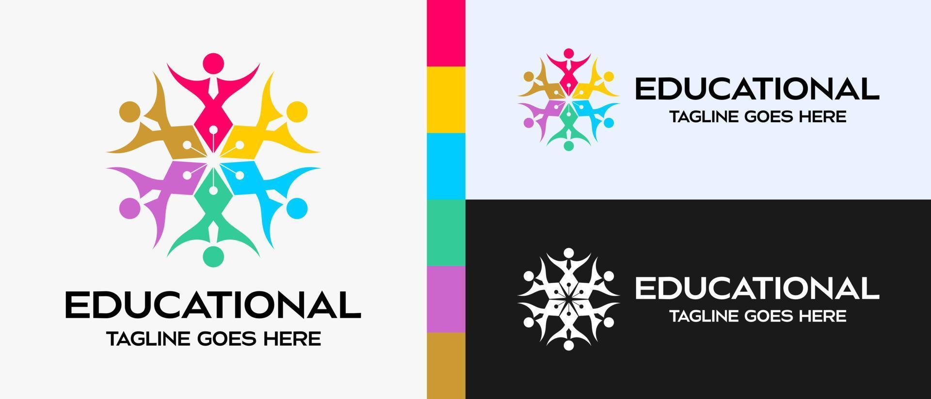 símbolo del logotipo para la educación. ícono de seis personas o estudiantes en una corbata girando en un círculo. plantilla de logotipo de vector de educación.