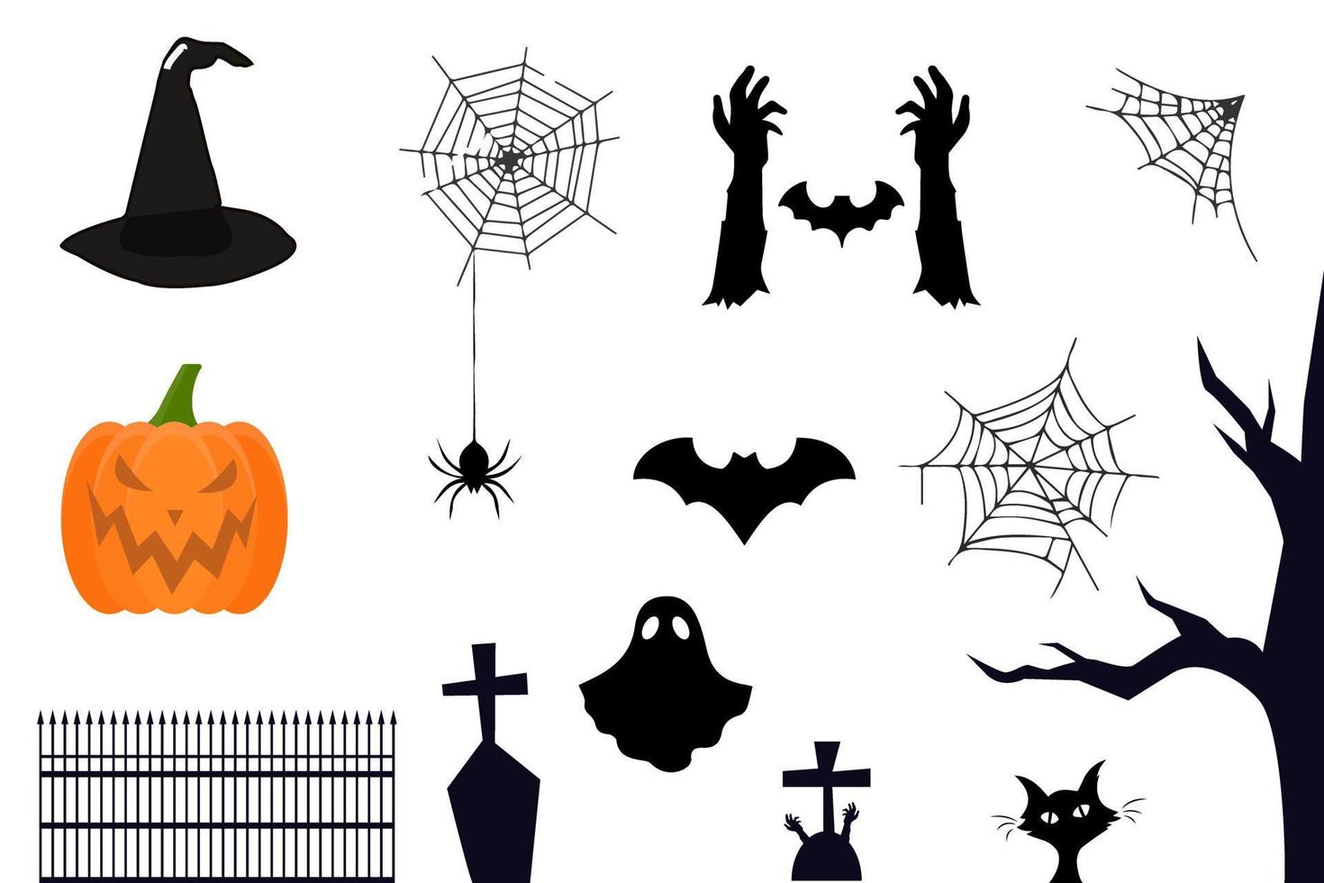 Halloween icon set. Traditional Halloween decorative elements. Isolated vector illustration