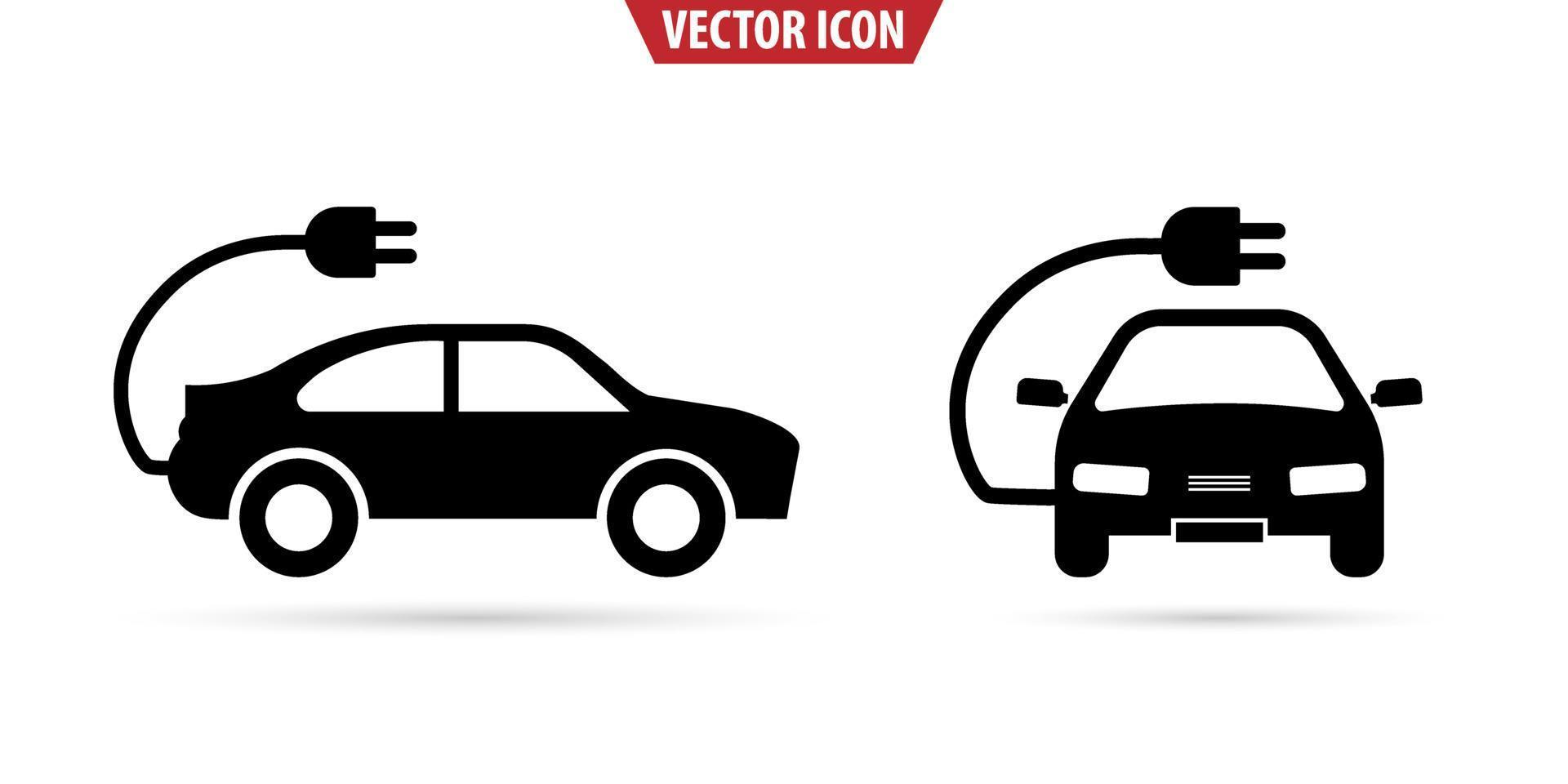 icono de coche eléctrico. coche de vista frontal y lateral. concepto de transporte ilustración vectorial aislada. vector