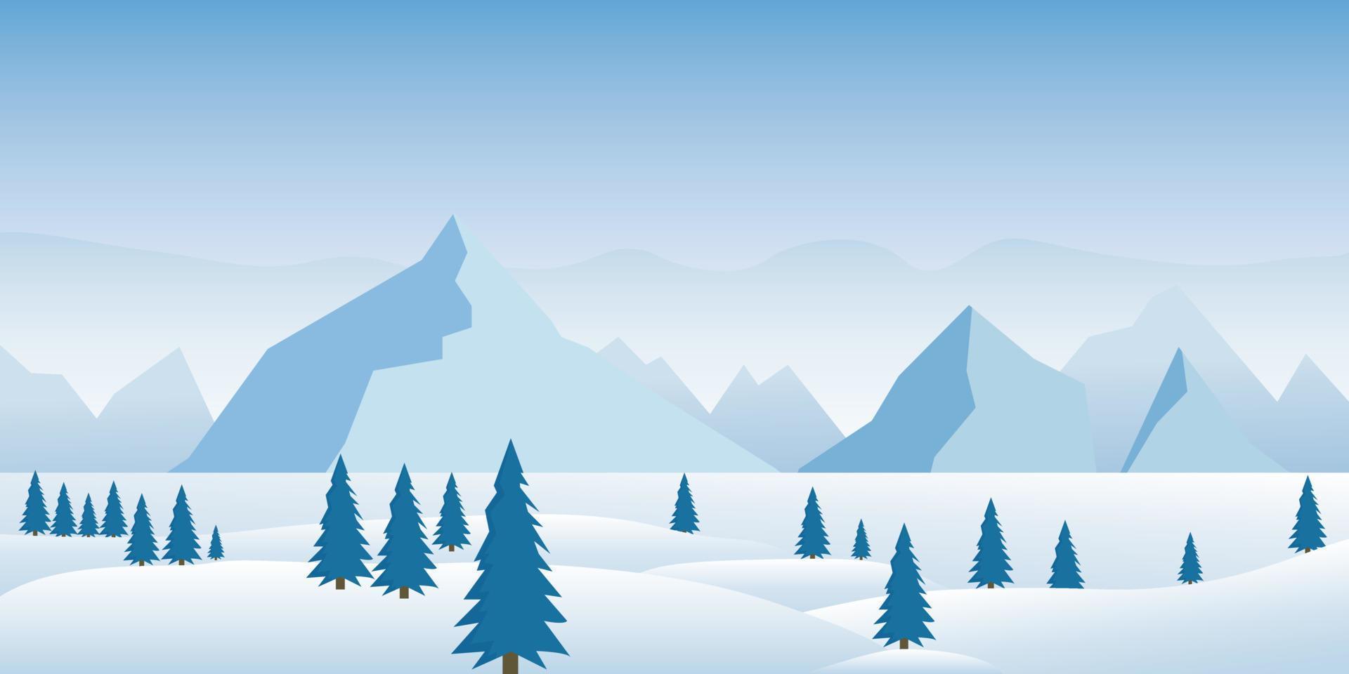 hermoso paisaje de montaña nevada. paisaje de montañas de invierno con pinos y colinas. ilustración vectorial vector