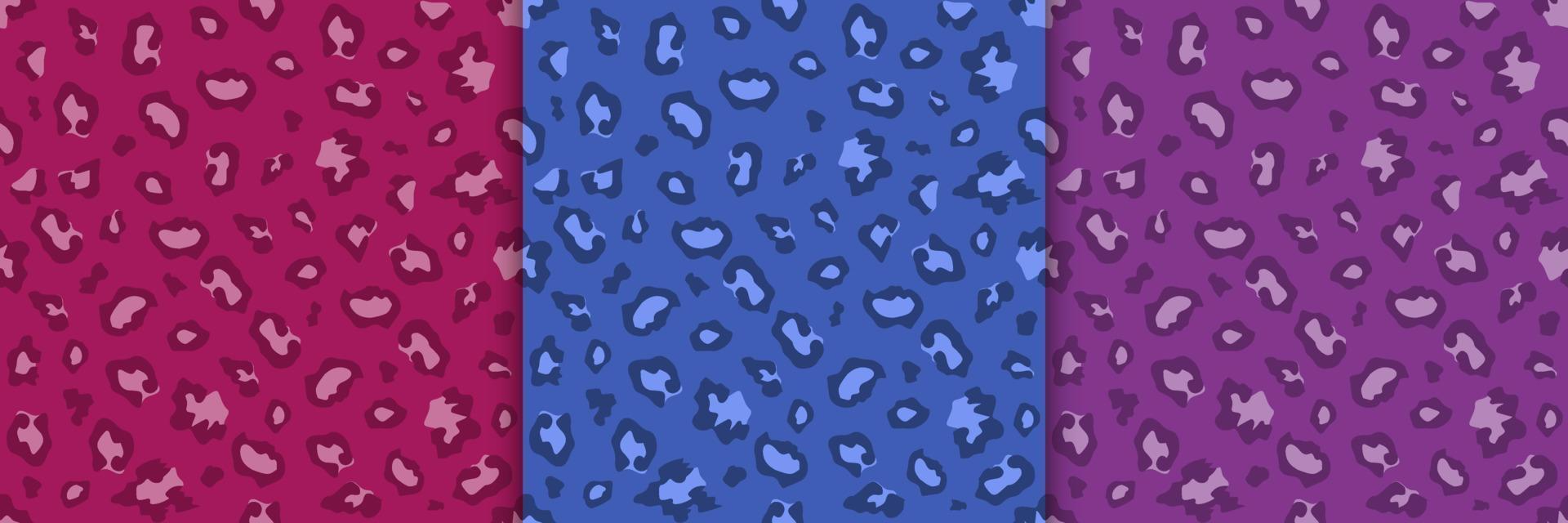 Seamless leopard pattern in pink, blue and purple hues. Vector design