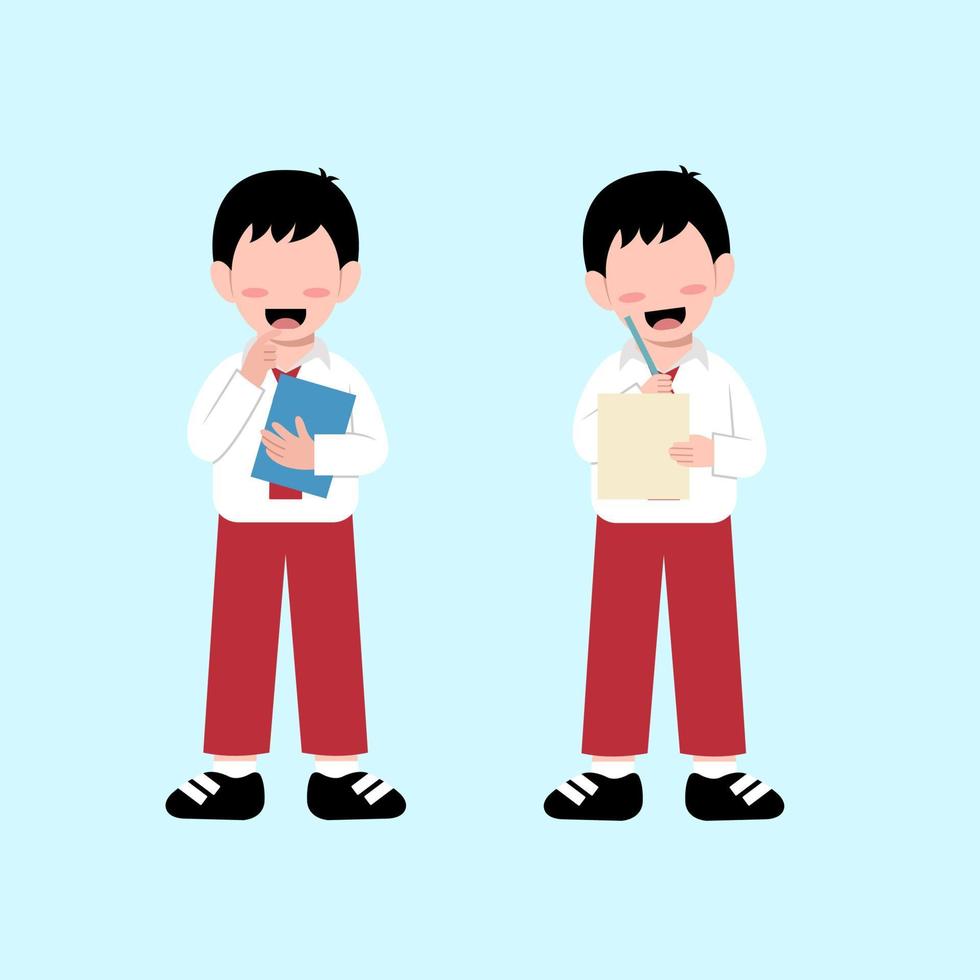 Set Of Boy Indonesian Elementary Student Character vector