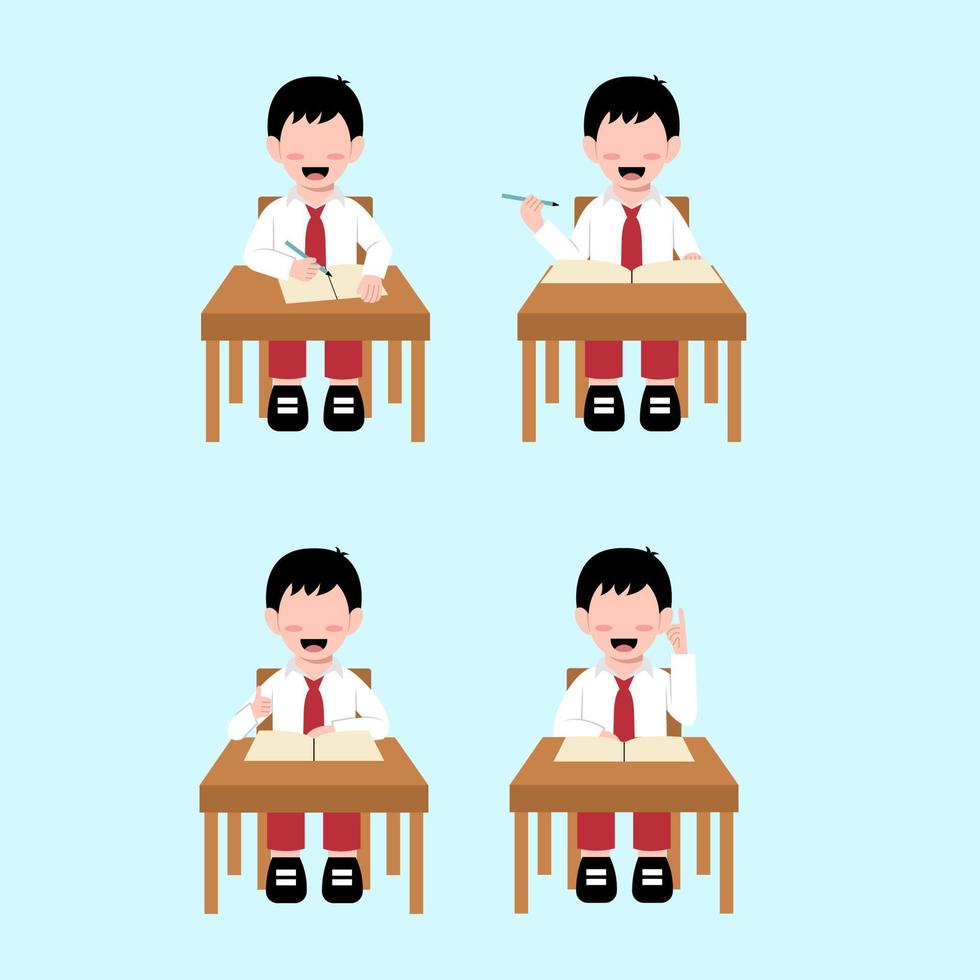 Set Of Boy Indonesian Elementary Student Character vector
