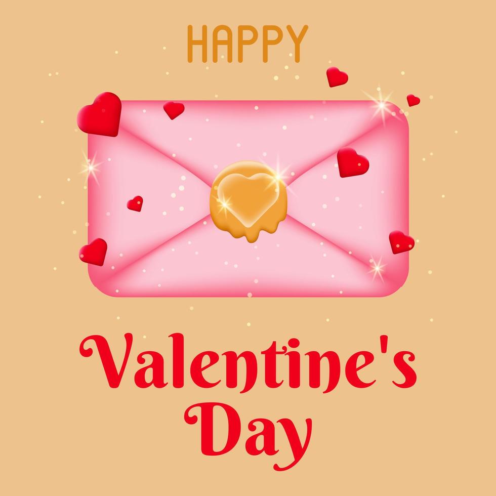 Banner with a love letter sealed with sealing wax in the shape of a heart. Festive valentine. Postcard for February 14th. The concept of celebrating Valentine's Day and love. Vector illustration.