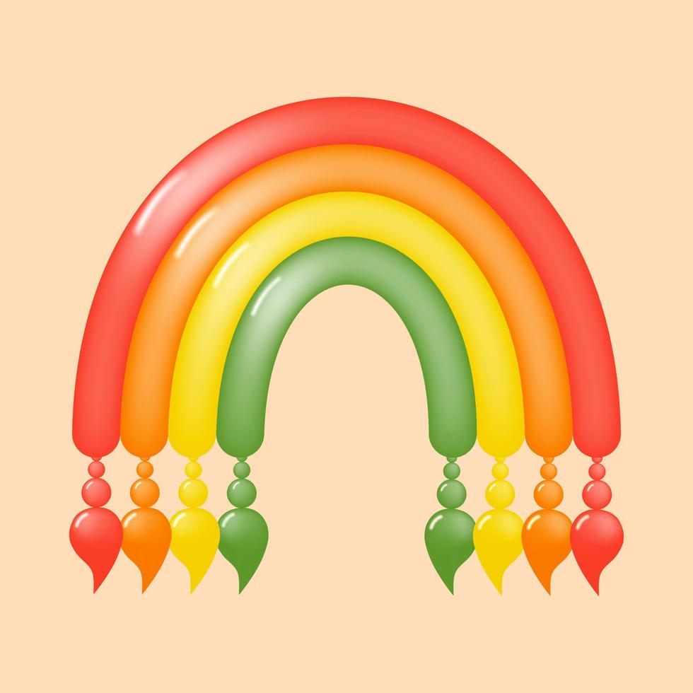 arco iris decorativo de dibujos animados en 3d para la decoración de paredes en la habitación de los niños. Arco iris lindo y brillante para portada, fondo o pancarta para niños. ilustración vectorial vector